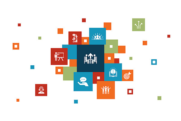 Relevante Handlungsfelder im Personalmanagement Icons zu Aufgaben der Personalarbeit