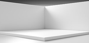 Weißer Produkthintergrund und leerer Leerraum Eckraum Wand abstraktes minimales modernes Design Display auf der Innenbühne Plattform Sockel Podium Szene Hintergrund mit Studio-Showcase. 3D-Rendering. 