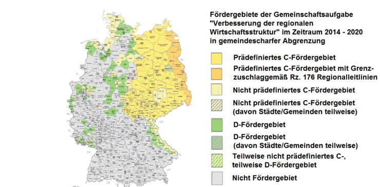 Fördergebietskarte der Strukturschwachen Regionen von 2014