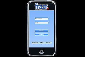 Auf frazr.com wird man von einem überdimensionierten, digitalen iPhone begrüßt.