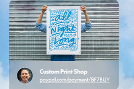 Chatverlauf mit Anfrage zu einer Print-Bestellung. Verkäufer teilt einen PayPal-Zahlungslink.